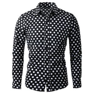 Black Shirts Polka Dots Long Sleeve Slim Fit Printed Dress Button Down Shirt